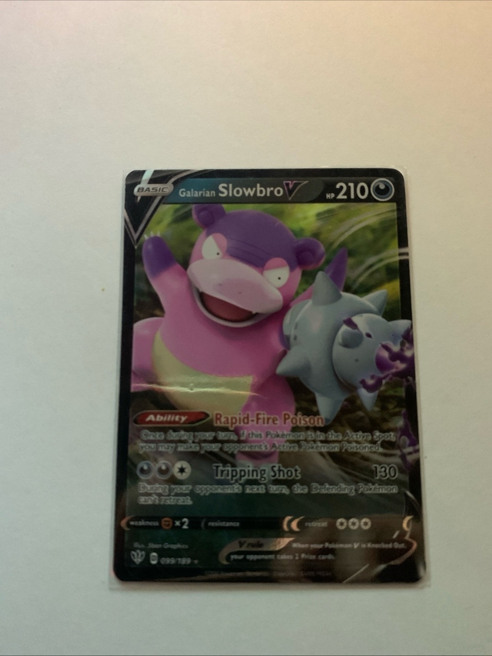 Pokemon Galarian Slowbro V — Purple and Pink Holo Card